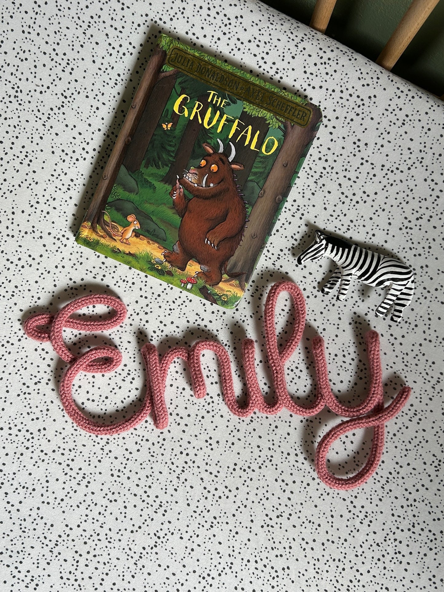Knitted name wall hanging