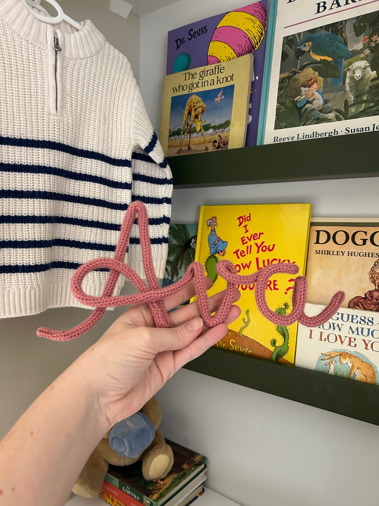 Knitted name wall hanging