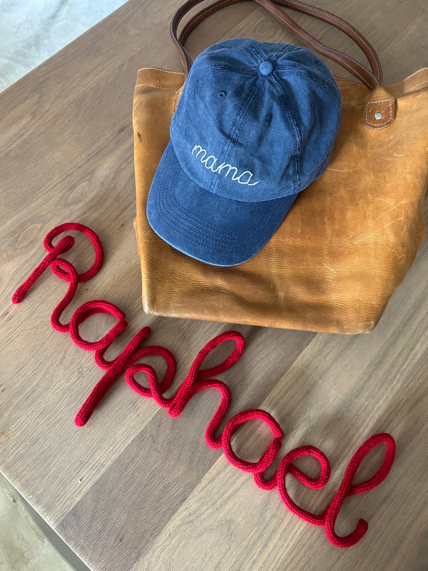 Knitted name wall hanging